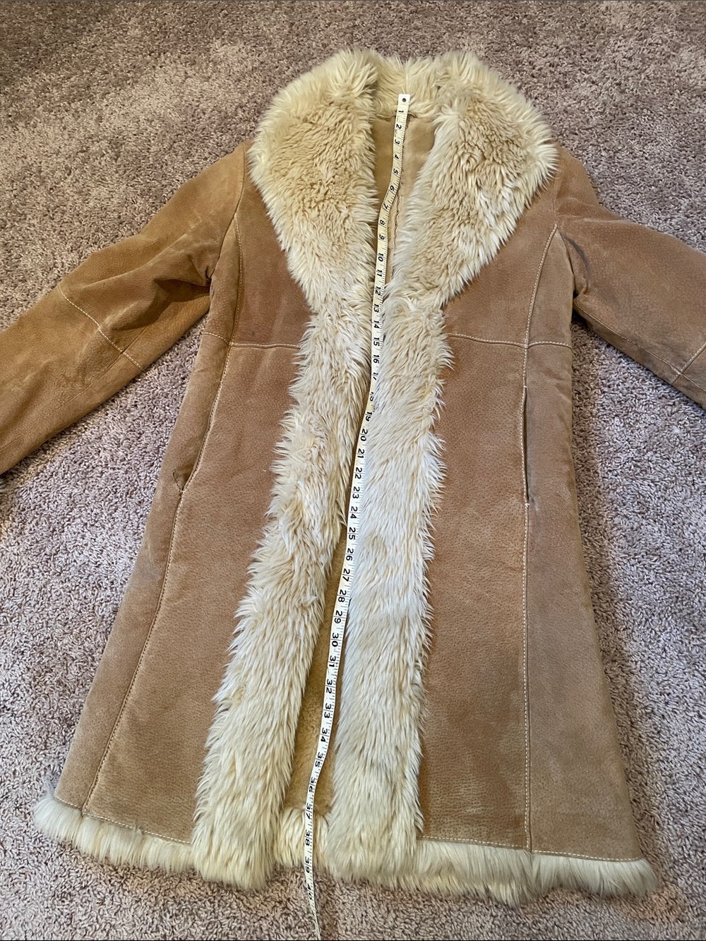 Wilsons Leather Tan Suede Teddy Coat with Cream Faux Fur Trim - Picture 10 of 11